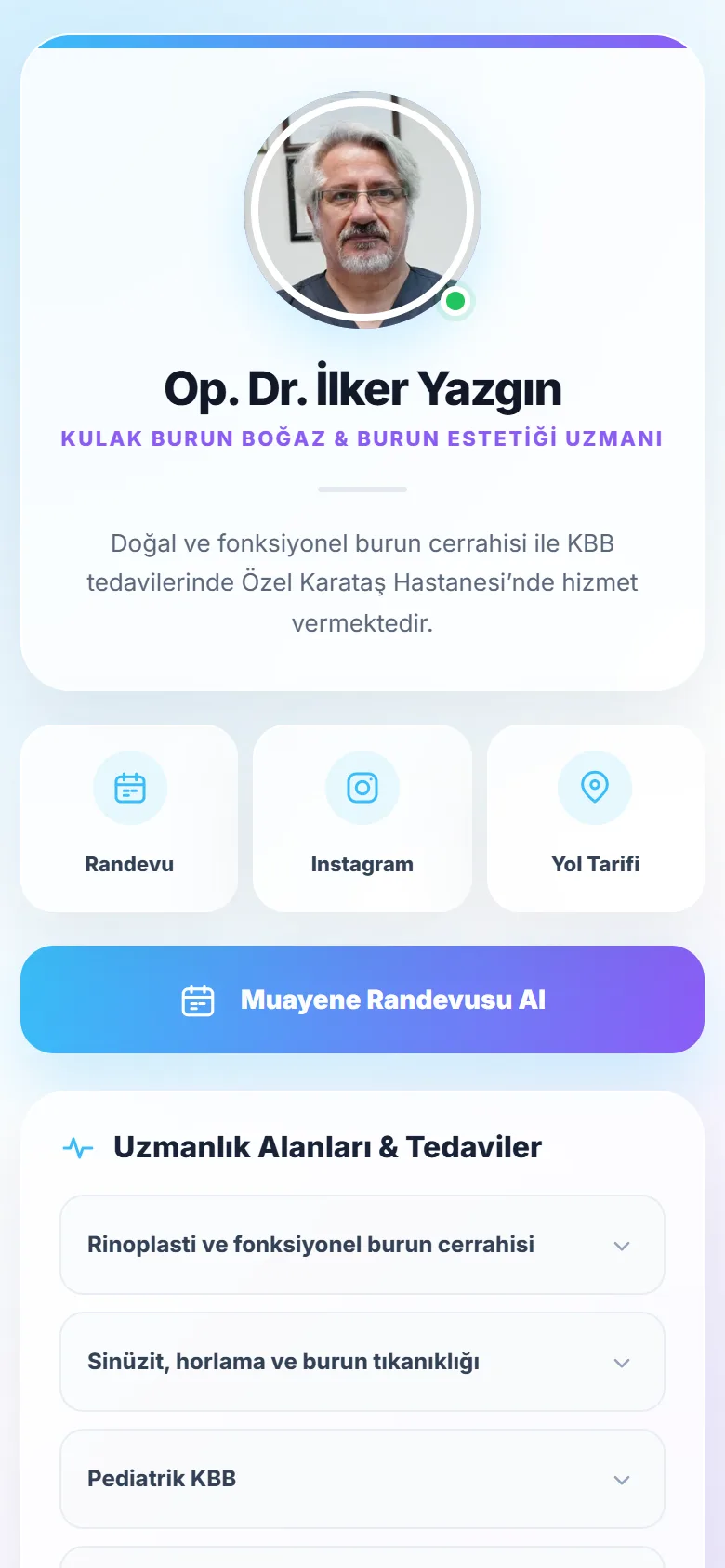 Op. Dr. İlker Yazgın mikro sitesinin mobil görünümü