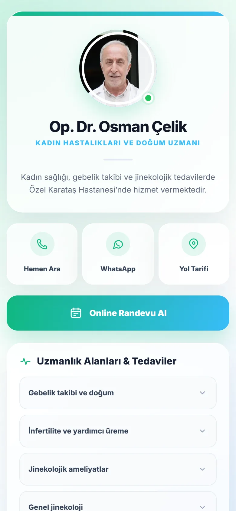 Op. Dr. Osman Çelik mikro sitesinin mobil görünümü